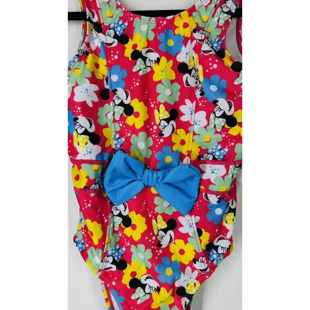 NWT Disney Store Minnie Mouse Adaptive 1pc Swimsuit Girls UPF 50+ Size Large